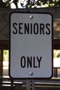 Close-up of information sign