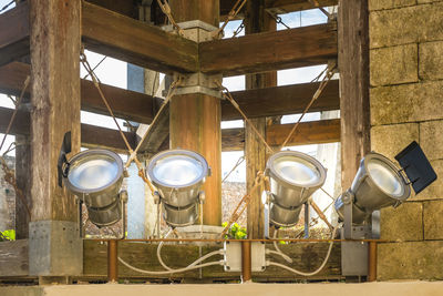 Lighting equipment against wooden structure