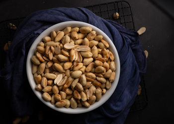 High angle view of rice in bowl on table