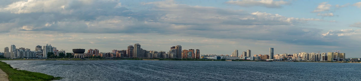 Kazan, russia-panorama of the modern part of the city view from the kremlin embankment