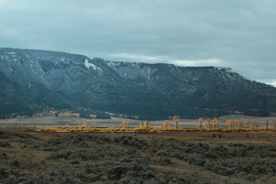 Scenic view of landscape and mountains against sky