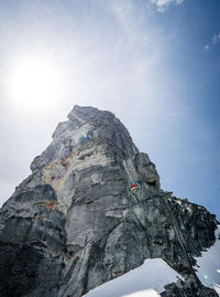 Low angle view of rock against sky during winter