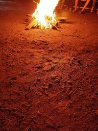 High angle view of bonfire on beach