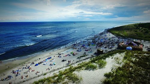 High angle view of people on beach