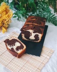 High angle view of cake on table