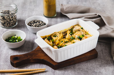 High angle view of food on table