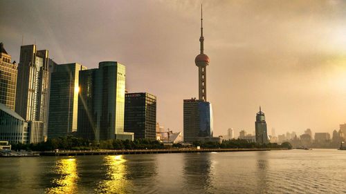 River with skyscrapers in background