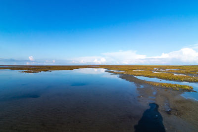 Scenic view of landscape against blue sky