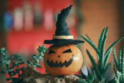 Close-up of pumpkin on pumpkins during halloween