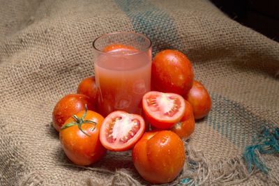 High angle view of orange fruit