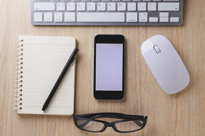 High angle view of eyeglasses on table