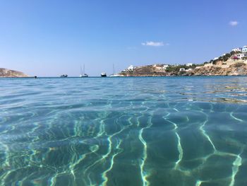 Scenic view of sea against clear blue sky