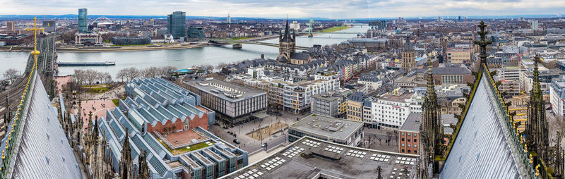 High angle view of buildings in city