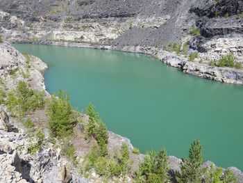 High angle view of rock formation in water