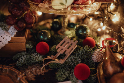 Christmas decorations on table