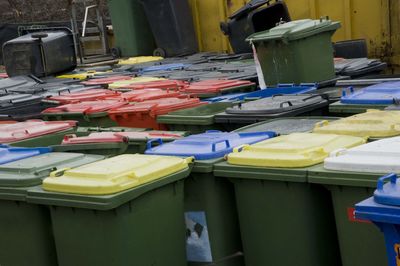 Garbage can on table