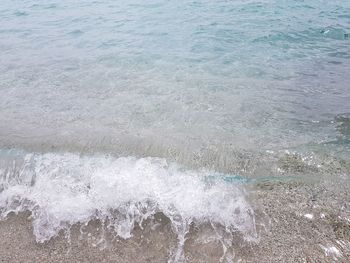 High angle view of sea waves splashing on shore
