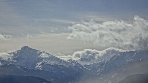 Scenic view of snowcapped mountains against sky