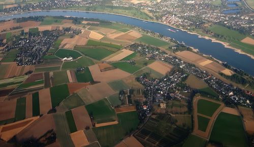 Aerial view of town against sky