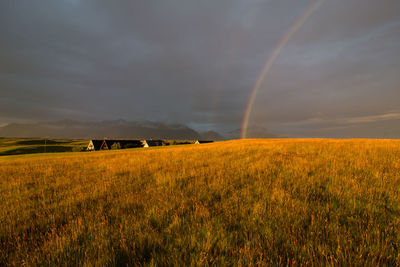 Scenic view of field against cloudy sky