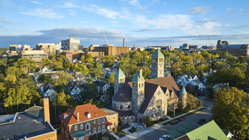 High angle view of townscape against sky