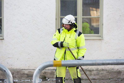 Worker in reflective clothing during work