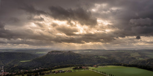 Scenic view of landscape against cloudy sky