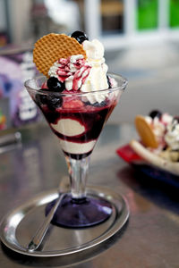 Close-up of ice cream on table