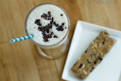 High angle view of coffee on table