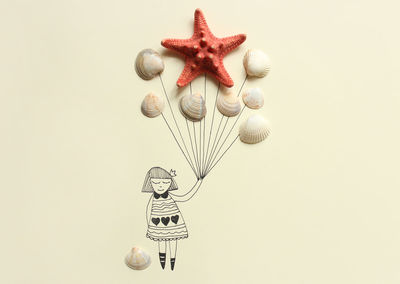 My illustration, a girl with balloons of shells 