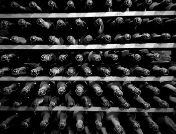 Full frame shot of bottles in shelf