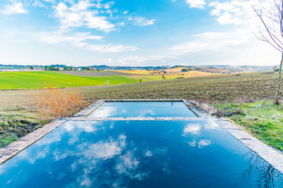 Scenic view of agricultural landscape against sky