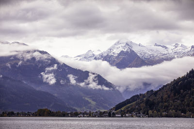 Scenic view of snowcapped mountains against sky