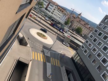 High angle view of street amidst buildings in city