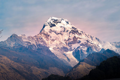 Scenic view of snowcapped mountains against sky