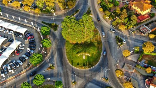 High angle view of road passing through city