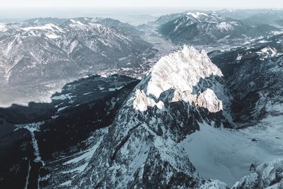 Scenic view of snowcapped mountains during winter