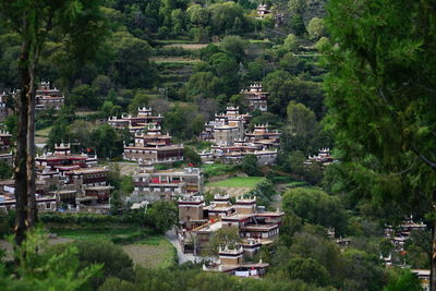 High angle view of buildings in town