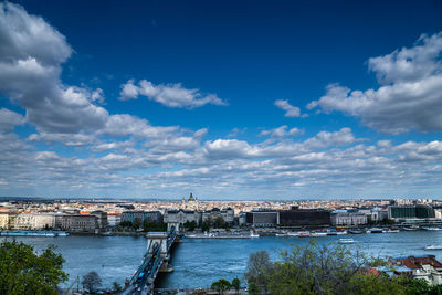 High angle view of szechenyi chain bridge over river danube in city