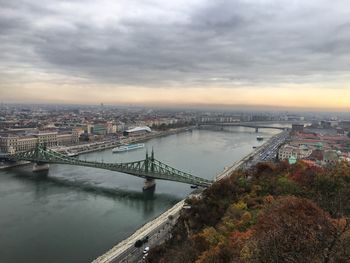 High angle view of river against city