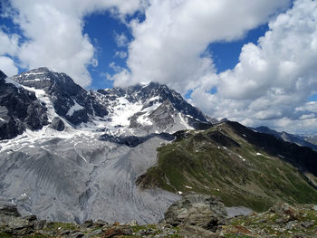 Scenic view of snowcapped mountains against sky