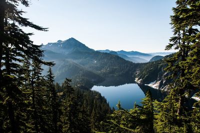 Scenic view of mountains against clear sky