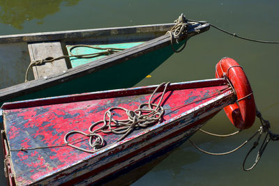 Fishing canoes anchored in the river in saubara in the state of bahia.