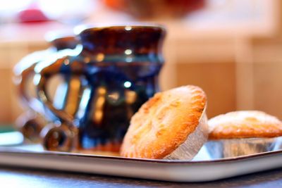 Close-up of bread in plate on table