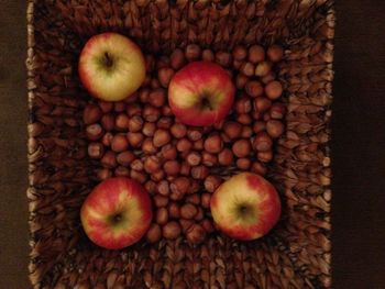 High angle view of apples on table