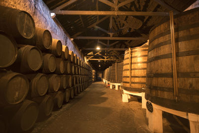 Barrels in old wine cellar