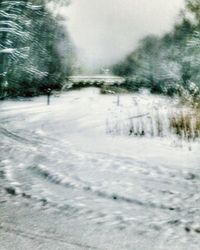 Close-up of snow covered road