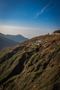 Himalayan breathtaking landscape with bright blue sky