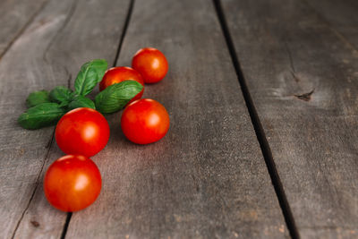 High angle view of tomatoes on table