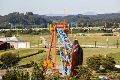 High angle view of amusement park ride at imjingak